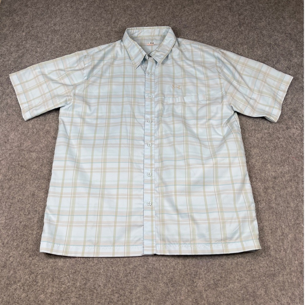 Under Armour Performance Tech Shirt Mens LG Blue Plaid Short Sleeve